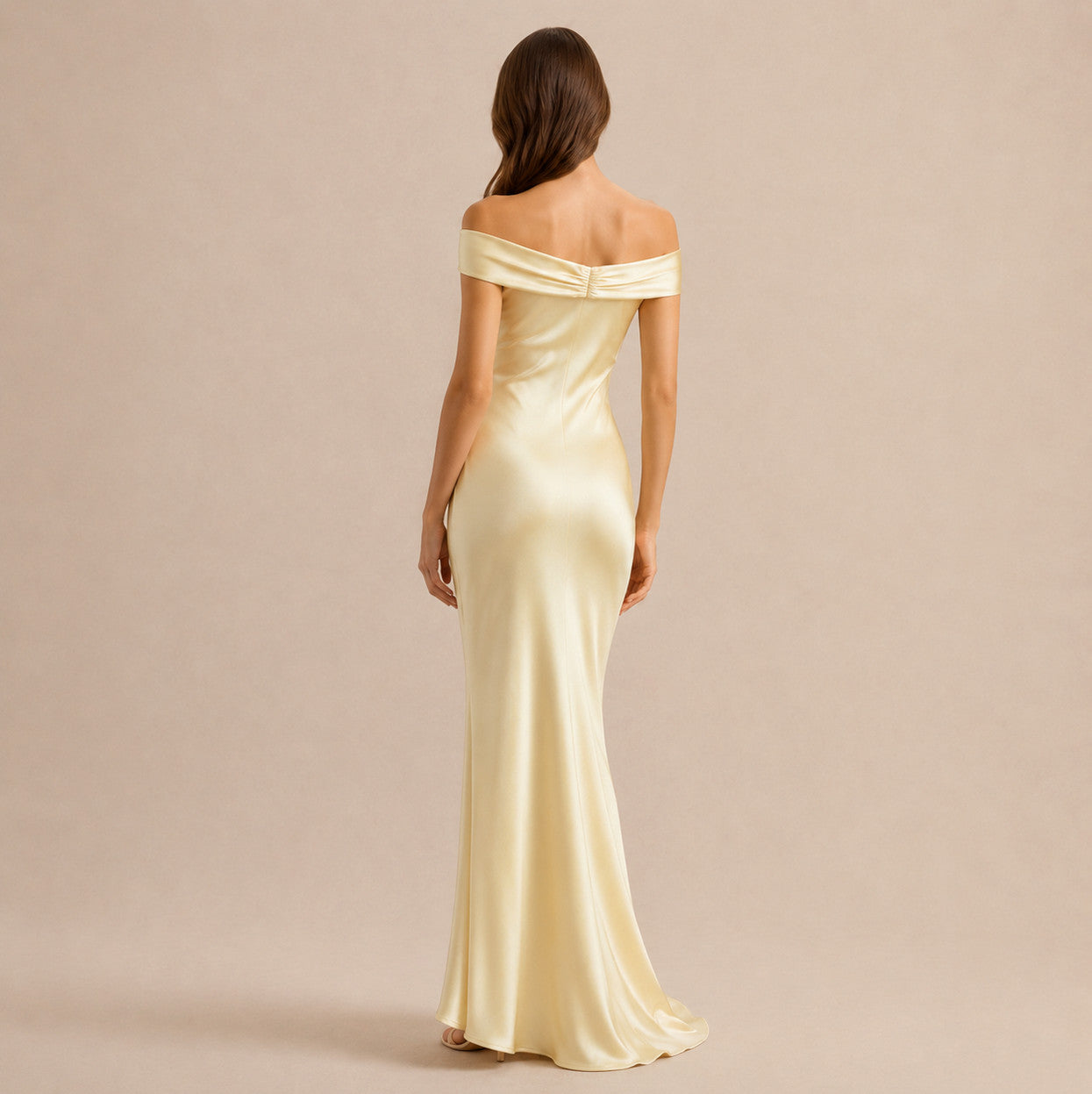 Satin Off Shoulder Formal Maxi Dress