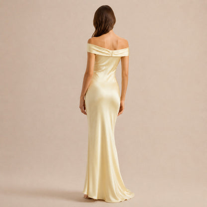 Satin Off Shoulder Formal Maxi Dress