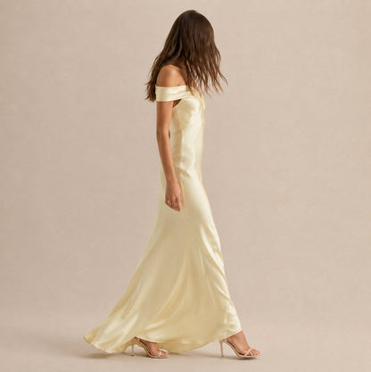 Satin Off Shoulder Formal Maxi Dress