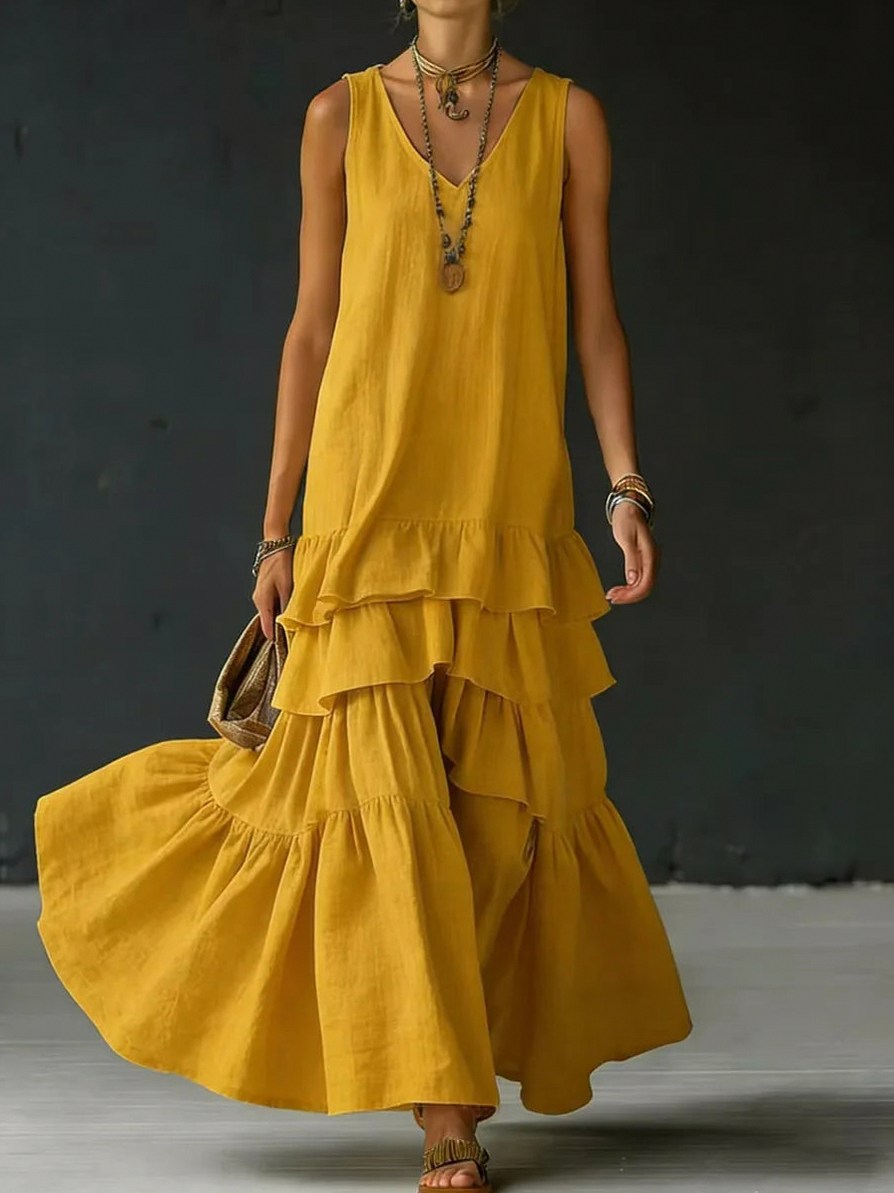 Tiered V-Neck Maxi Sundress