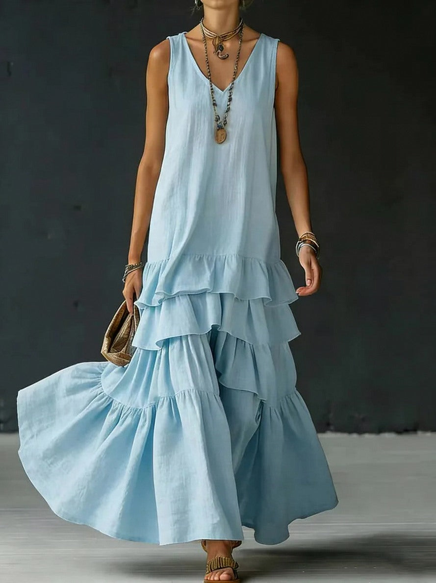 Tiered V-Neck Maxi Sundress