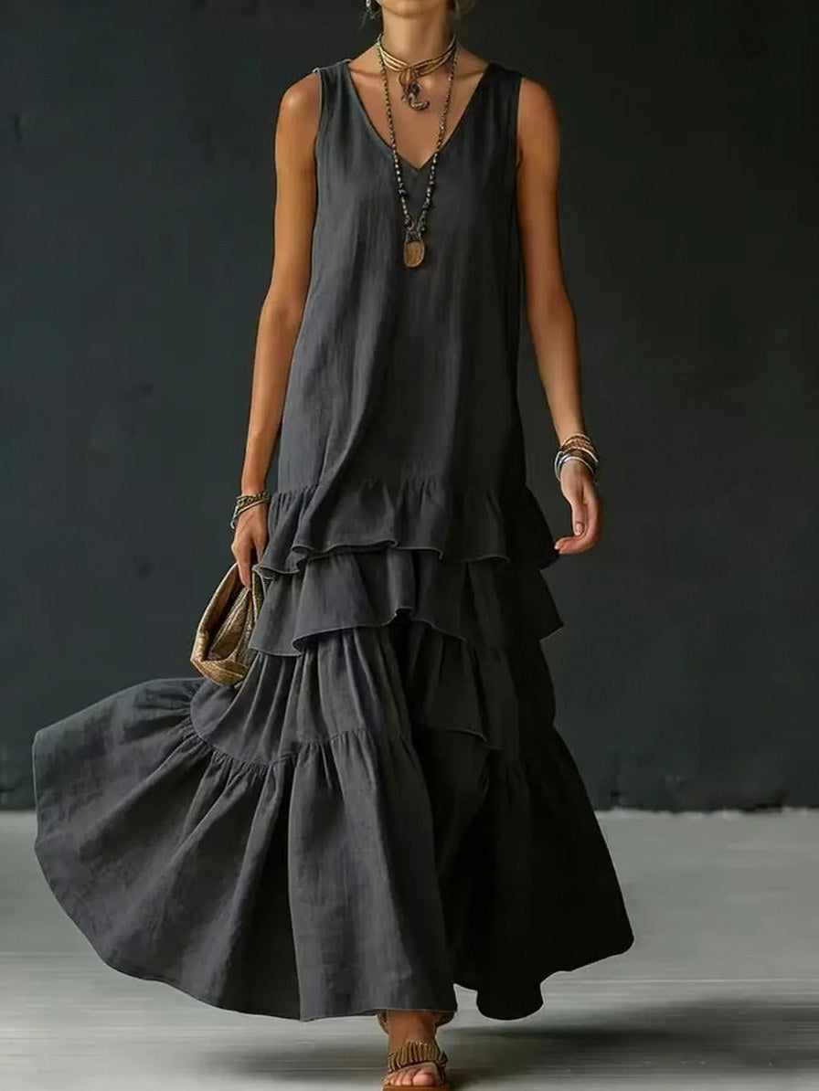 Tiered V-Neck Maxi Sundress