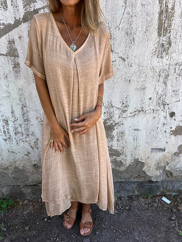 Relaxed Linen Short Sleeve Maxi Dress