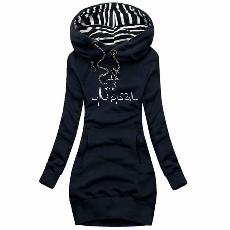 Graphic Print Long Sleeve Hoodie Dress