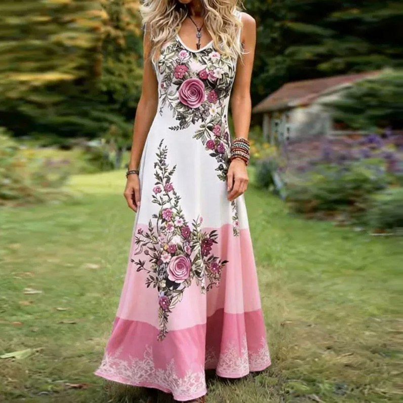 Floral Scoop Neck Maxi Dress