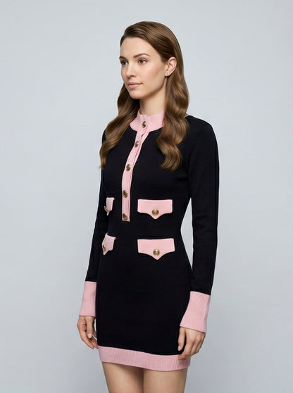 Contrast Trim Knit Mini Dress