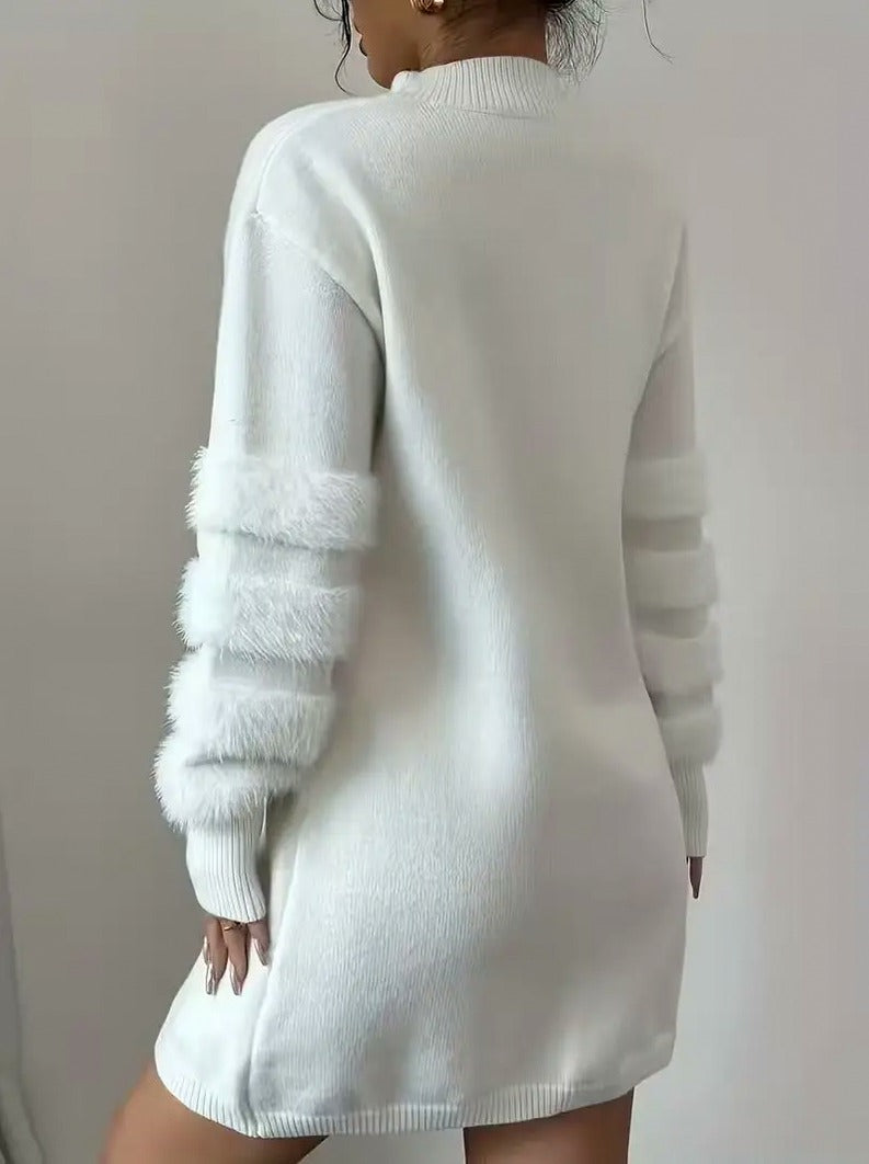 Faux Fur Sleeve Knit Mini Dress