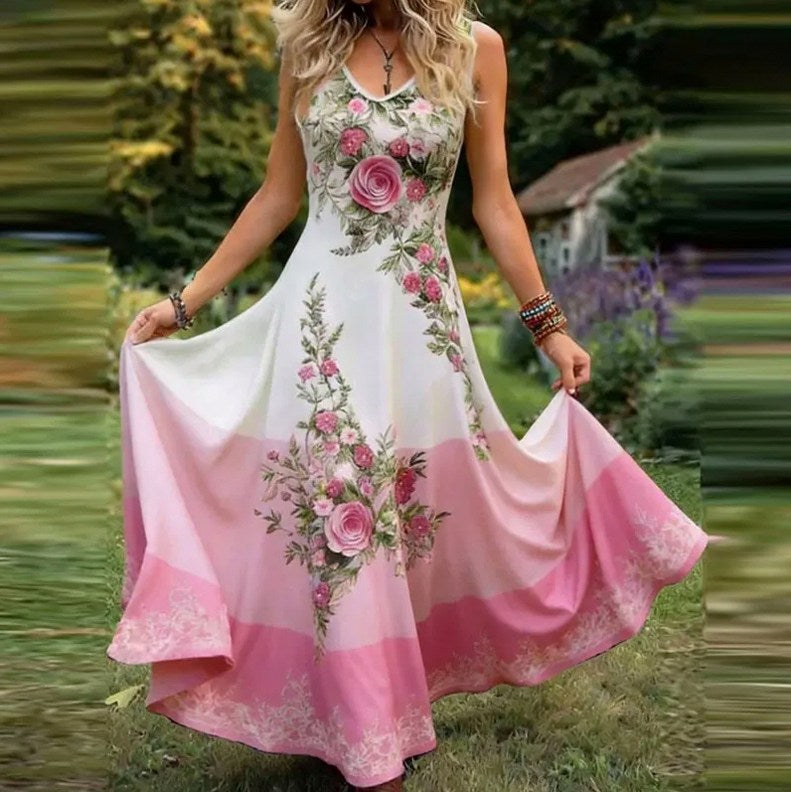 Floral Scoop Neck Maxi Dress