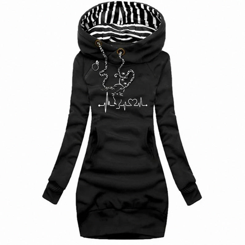 Graphic Print Long Sleeve Hoodie Dress