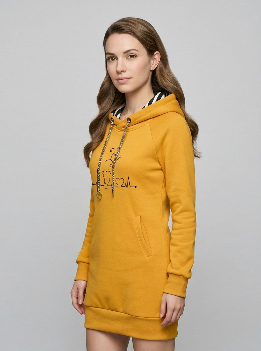 Graphic Print Long Sleeve Hoodie Dress