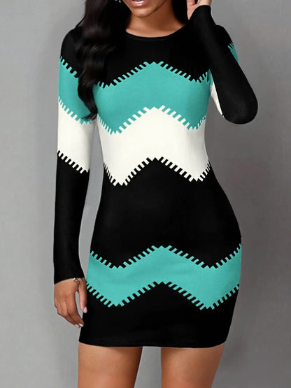 Knit Chevron Long Sleeve Mini Dress