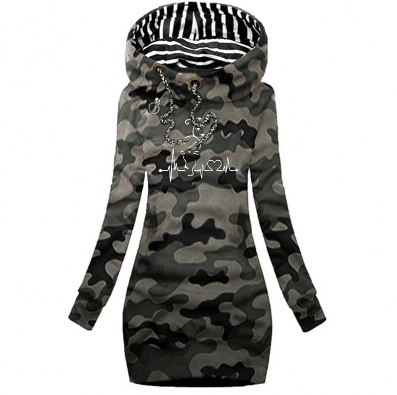 Graphic Print Long Sleeve Hoodie Dress