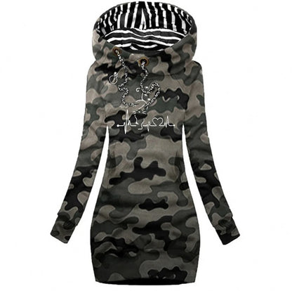 Graphic Print Long Sleeve Hoodie Dress