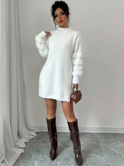 Faux Fur Sleeve Knit Mini Dress