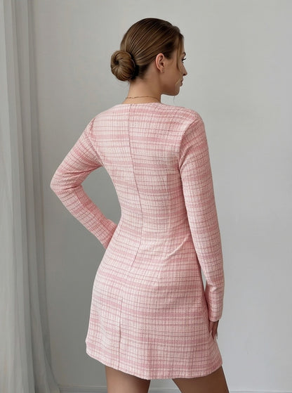 Tweed Plaid Square Neck Mini Dress