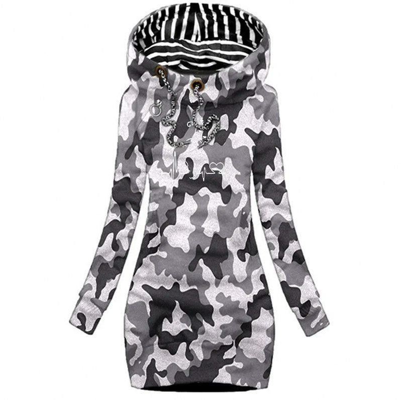 Graphic Print Long Sleeve Hoodie Dress