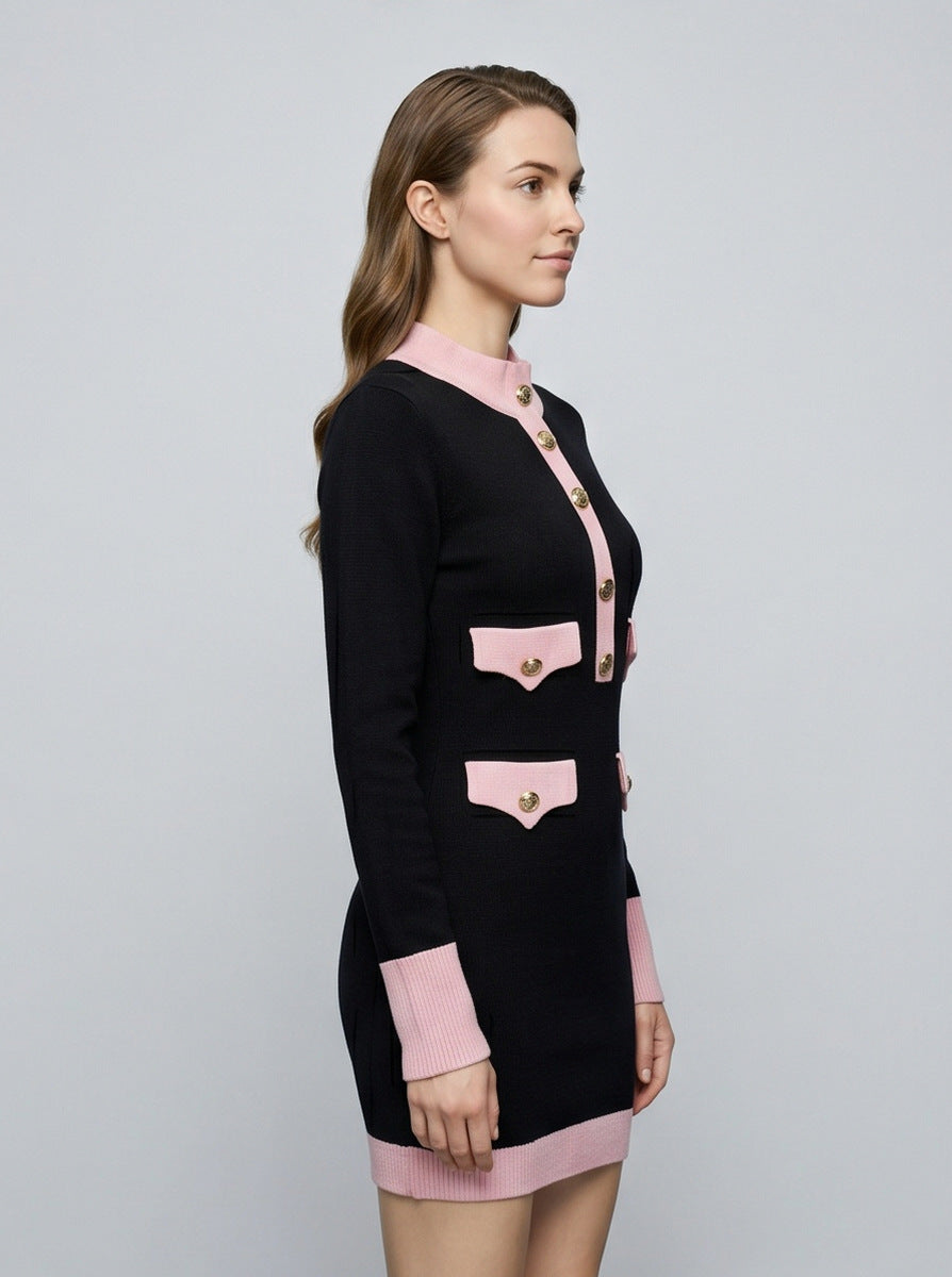 Contrast Trim Knit Mini Dress