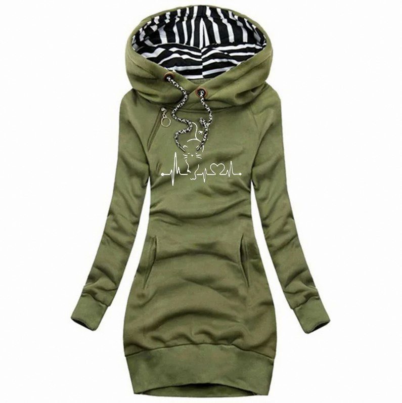 Graphic Print Long Sleeve Hoodie Dress