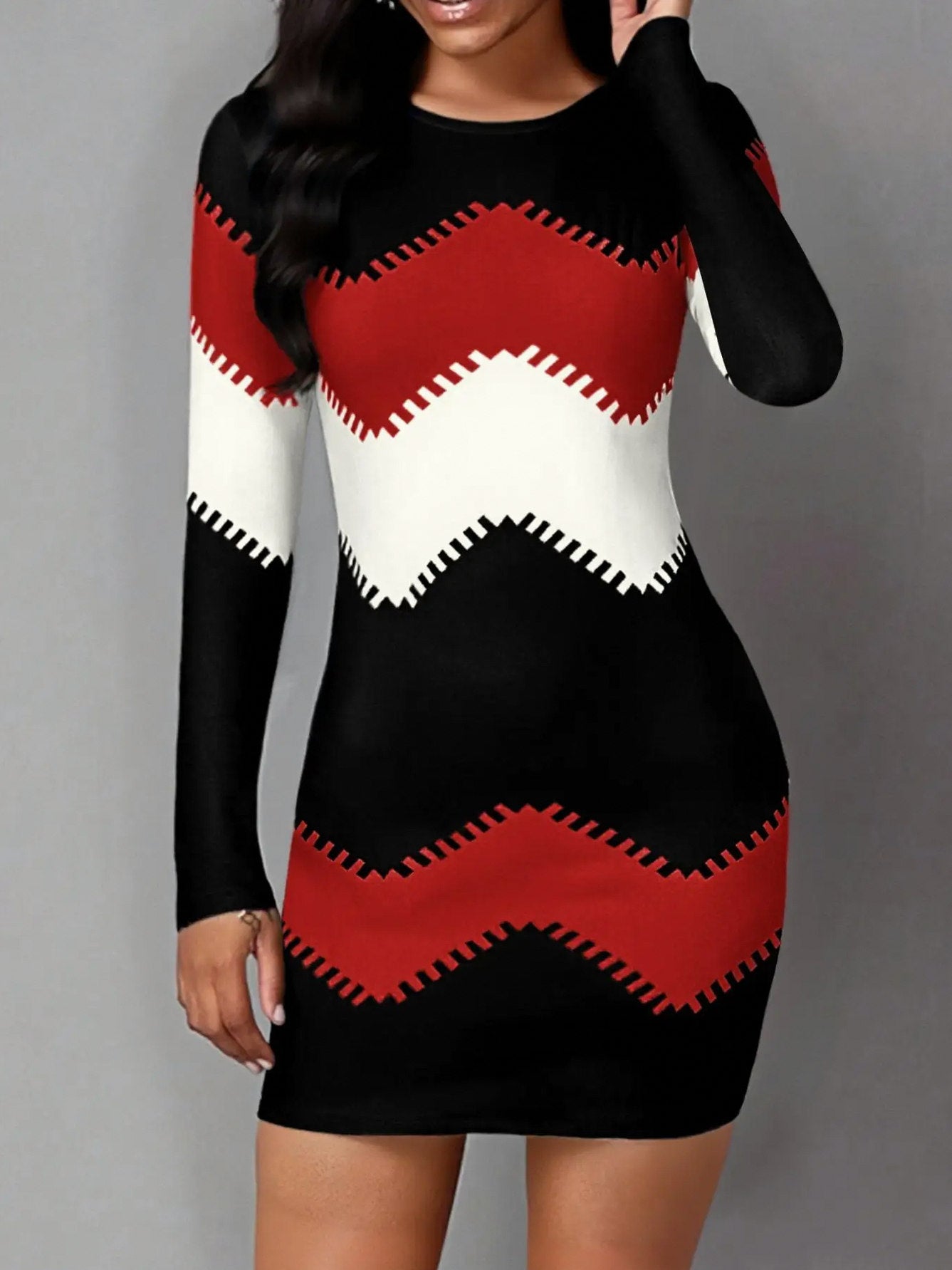 Knit Chevron Long Sleeve Mini Dress