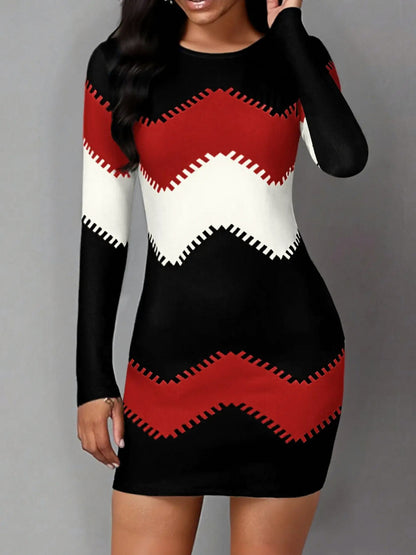 Knit Chevron Long Sleeve Mini Dress