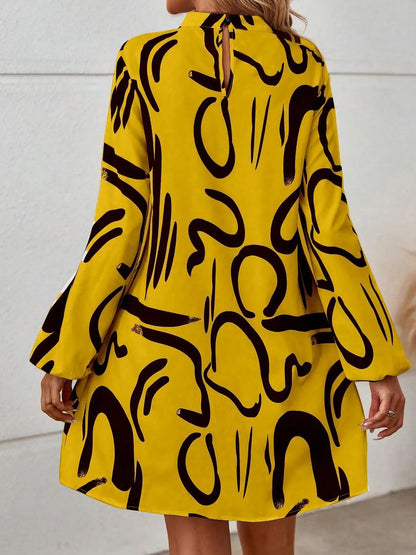 Abstract Print Mock Neck Mini Dress