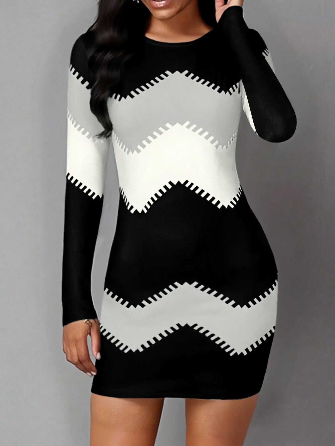 Knit Chevron Long Sleeve Mini Dress