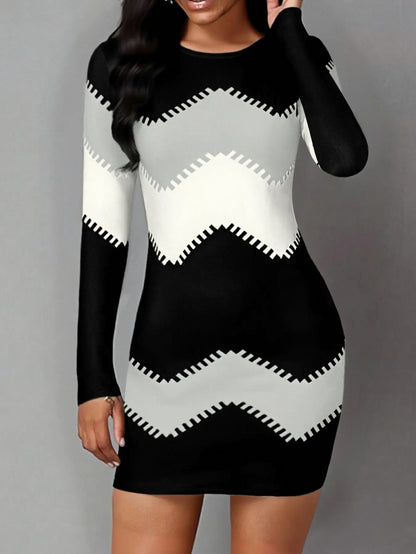 Knit Chevron Long Sleeve Mini Dress