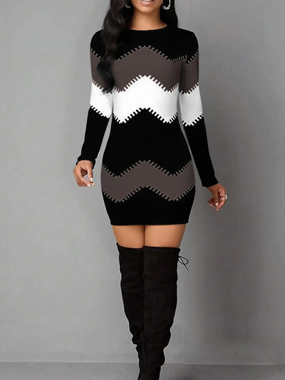 Knit Chevron Long Sleeve Mini Dress
