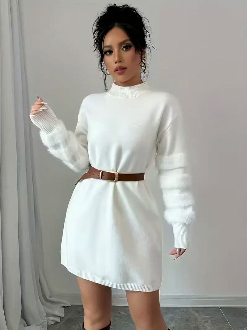 Faux Fur Sleeve Knit Mini Dress