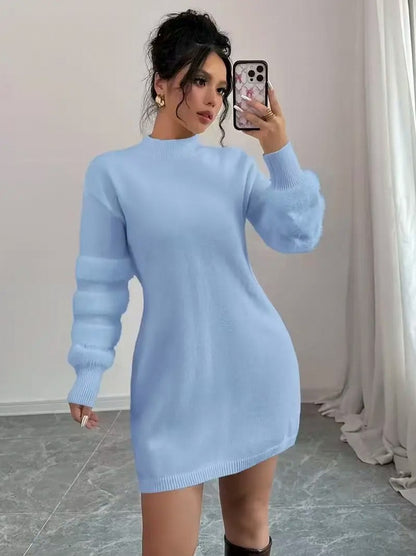 Faux Fur Sleeve Knit Mini Dress