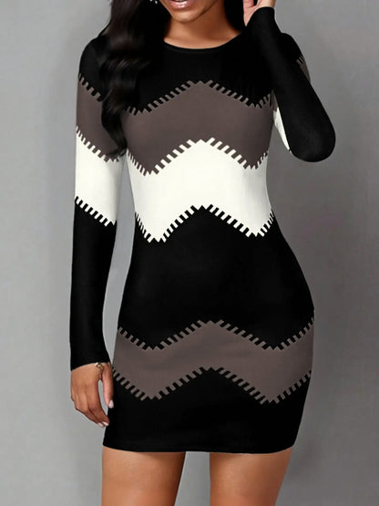 Knit Chevron Long Sleeve Mini Dress
