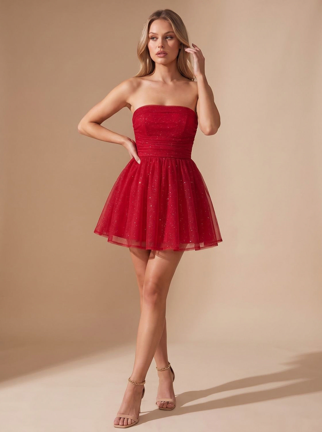 Tulle Strapless Ruched Mini Dress