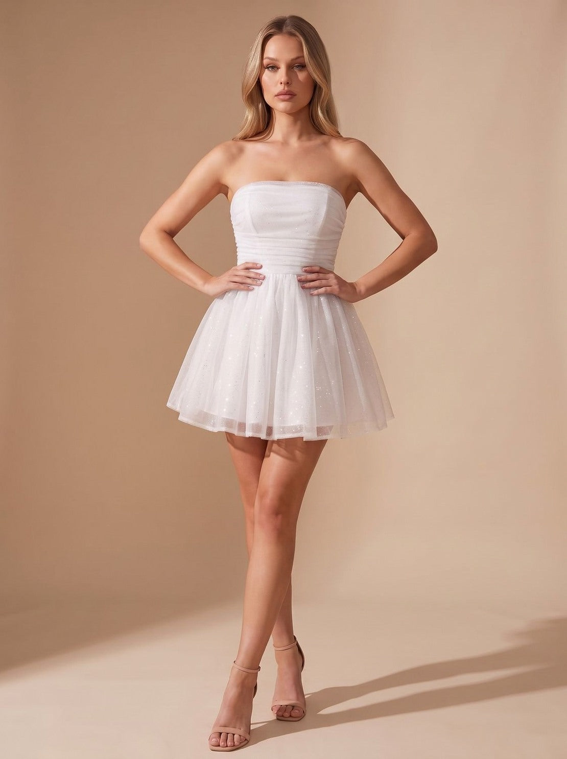 Tulle Strapless Ruched Mini Dress
