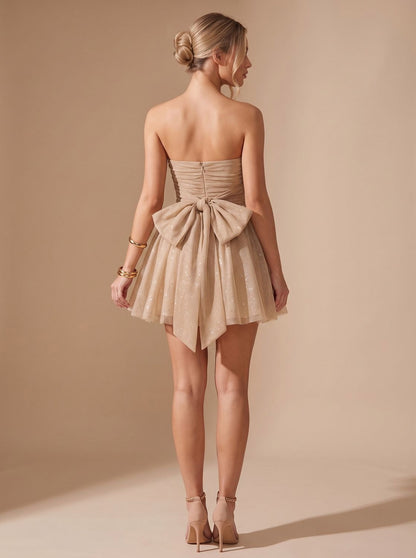 Tulle Strapless Ruched Mini Dress