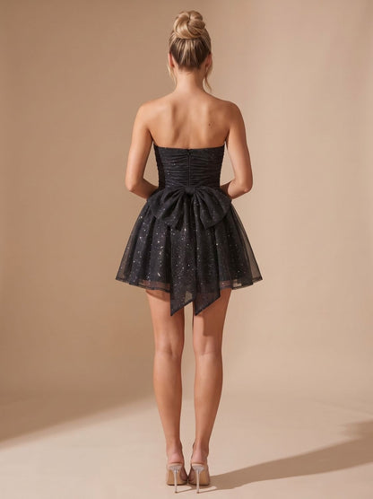 Tulle Strapless Ruched Mini Dress