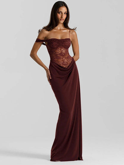 Lace Corset Draped Maxi Dress