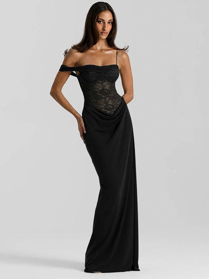 Lace Corset Draped Maxi Dress