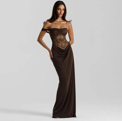 Lace Corset Draped Maxi Dress
