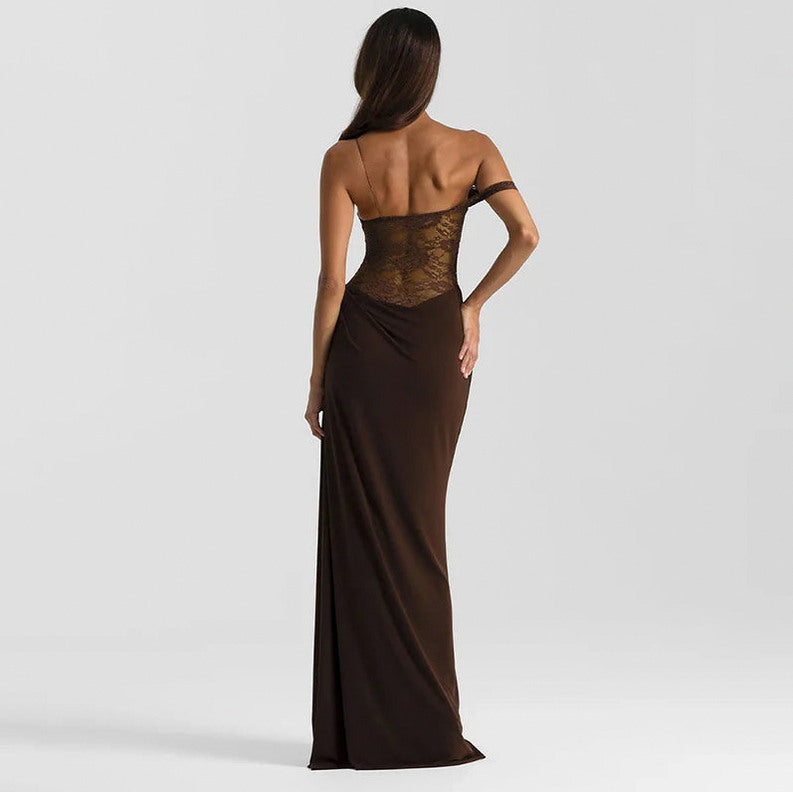 Lace Corset Draped Maxi Dress