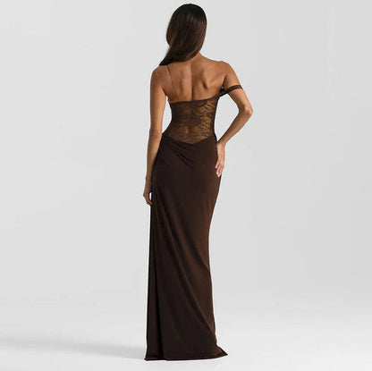 Lace Corset Draped Maxi Dress