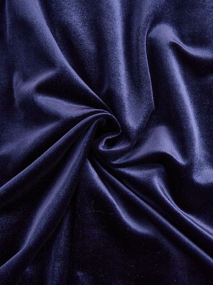 Navy Blue - Navy blue Velvet A-Line High Neck Long Sleeve Pleated Midi Dress