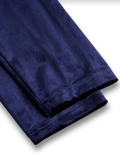Navy Blue - Navy blue Velvet A-Line High Neck Long Sleeve Pleated Midi Dress