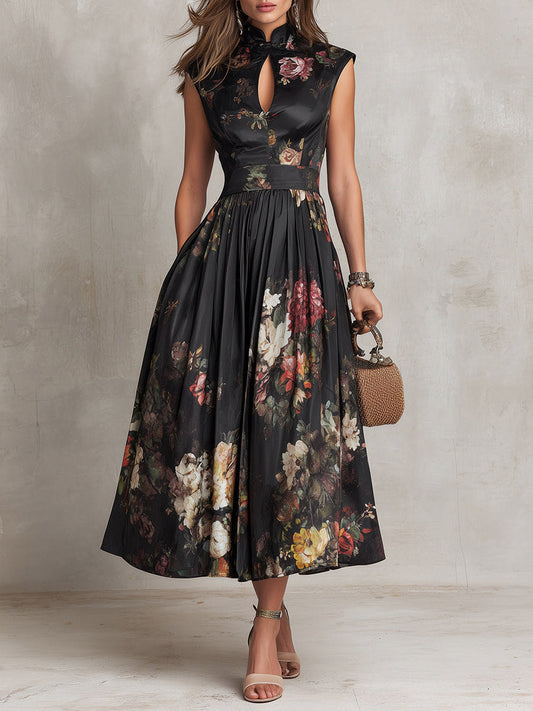 Floral High Neck Midi Dress