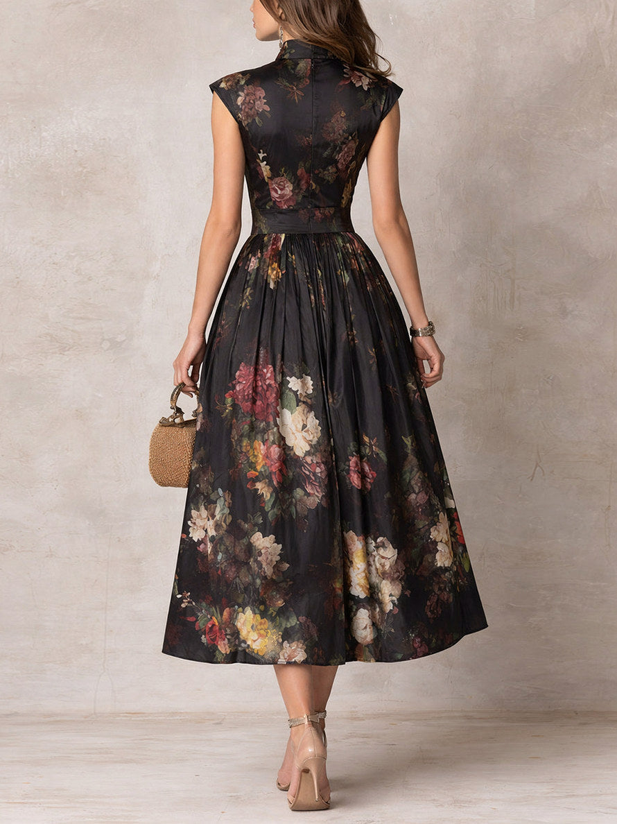 Floral High Neck Midi Dress