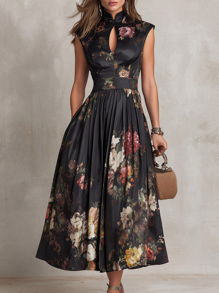 Floral High Neck Midi Dress