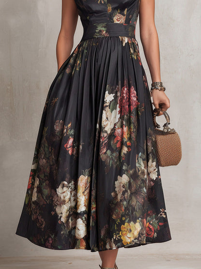 Floral High Neck Midi Dress