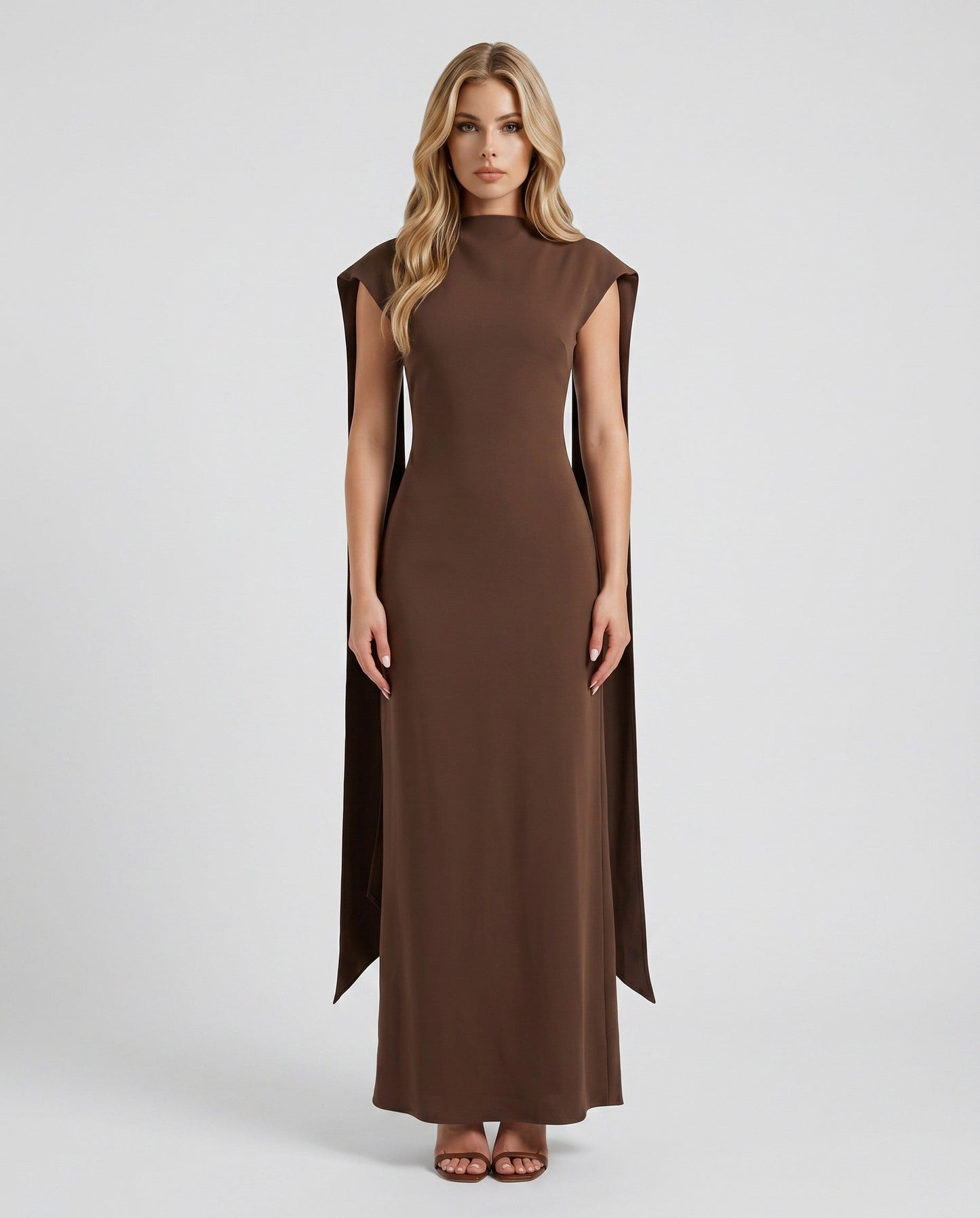 High Neck Cape Formal Maxi Dress