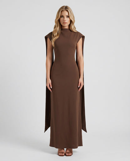 High Neck Cape Formal Maxi Dress