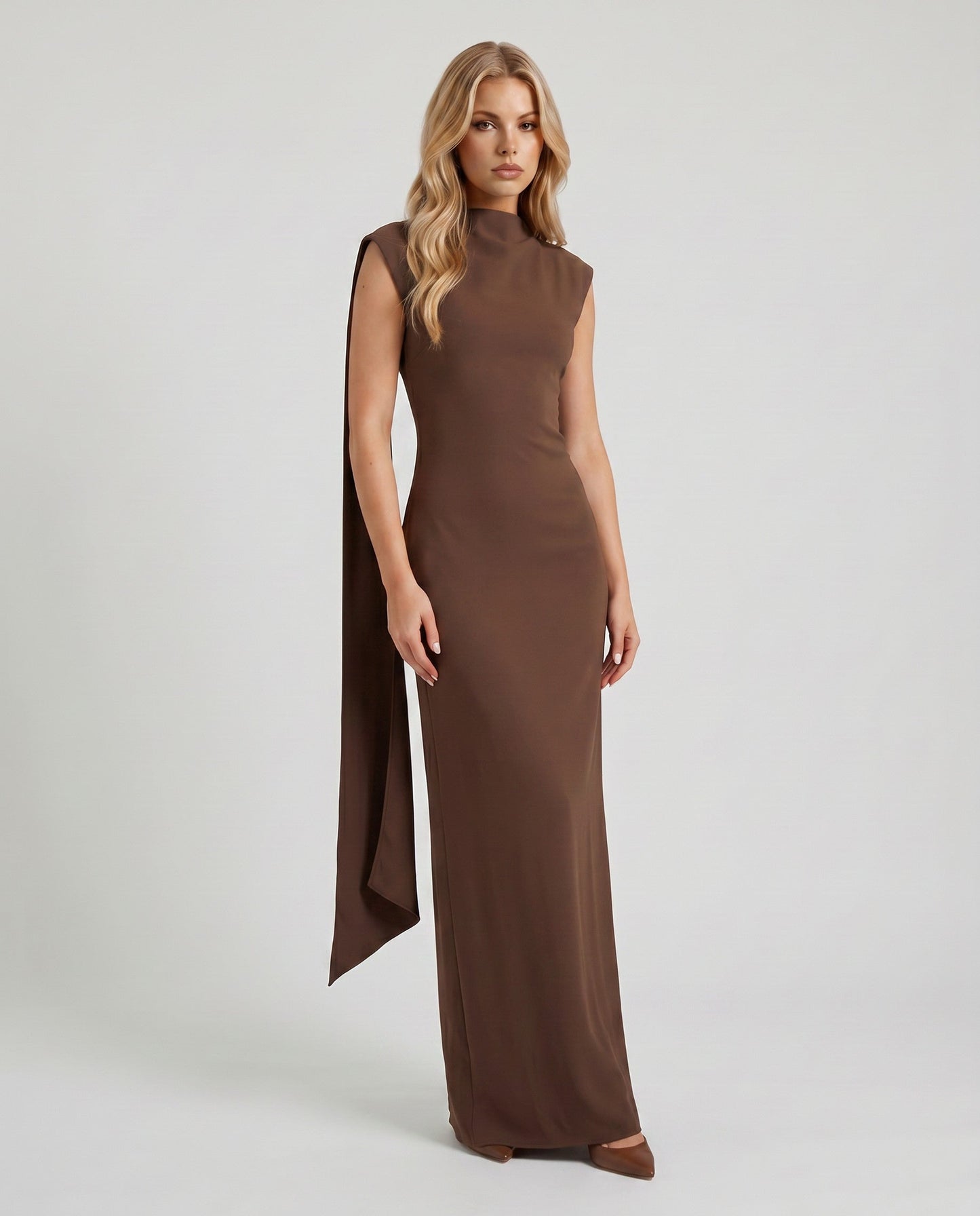 High Neck Cape Formal Maxi Dress