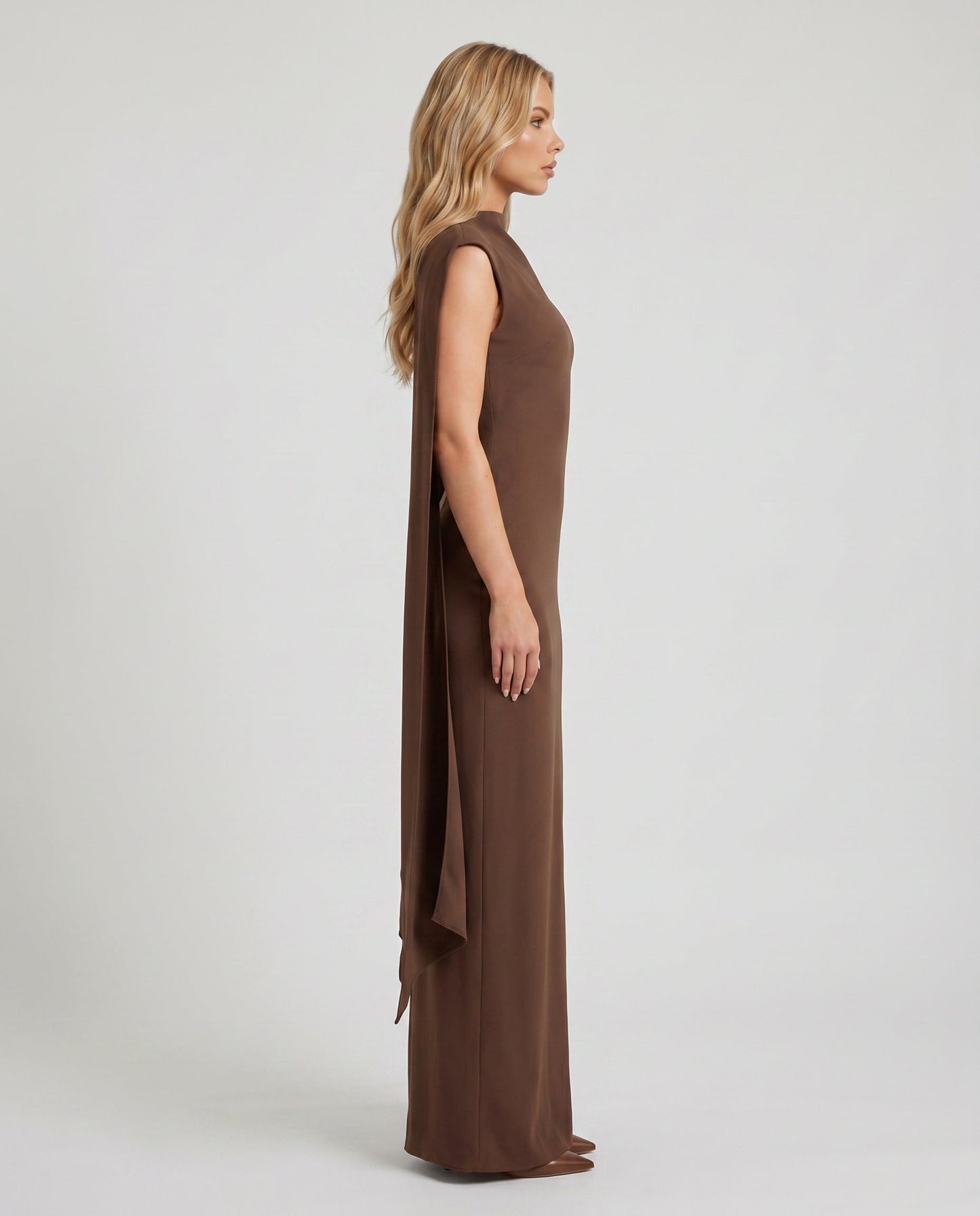 High Neck Cape Formal Maxi Dress